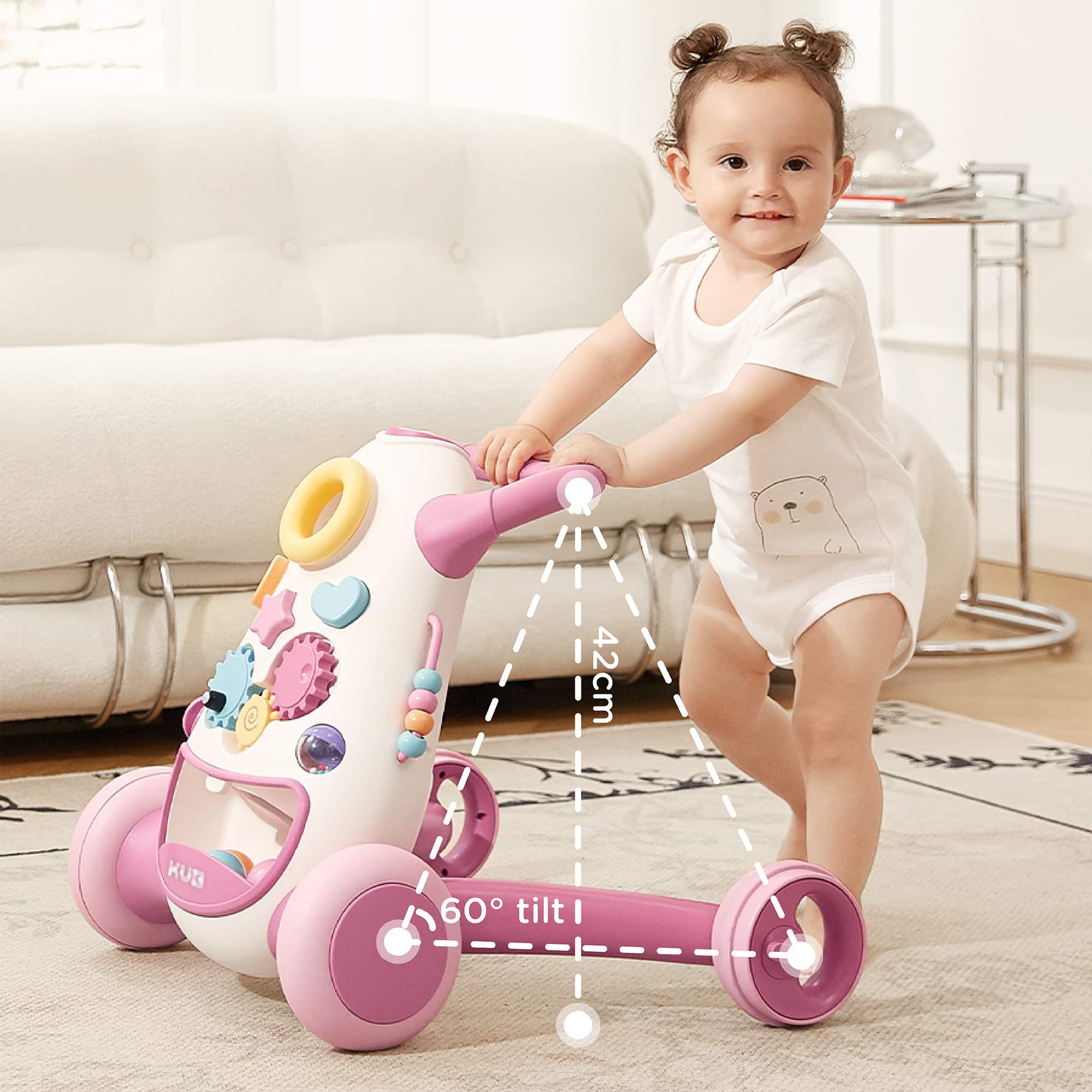 KUB Baby Walker-Pink-Baby girl using-Side